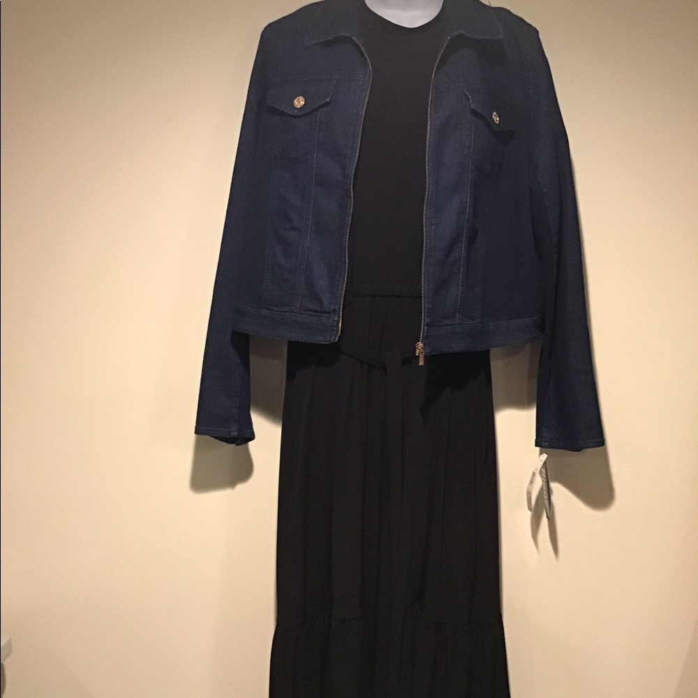 MK black dress w/blue jean jacket